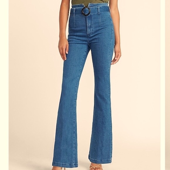 High Waisted Belted Slim Flare Jeans 